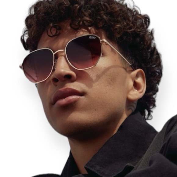 QUAY Big Time Sunglasses Rose Gold Frame Brown Pink Gradient Lens Unisex NWT - Picture 5 of 9